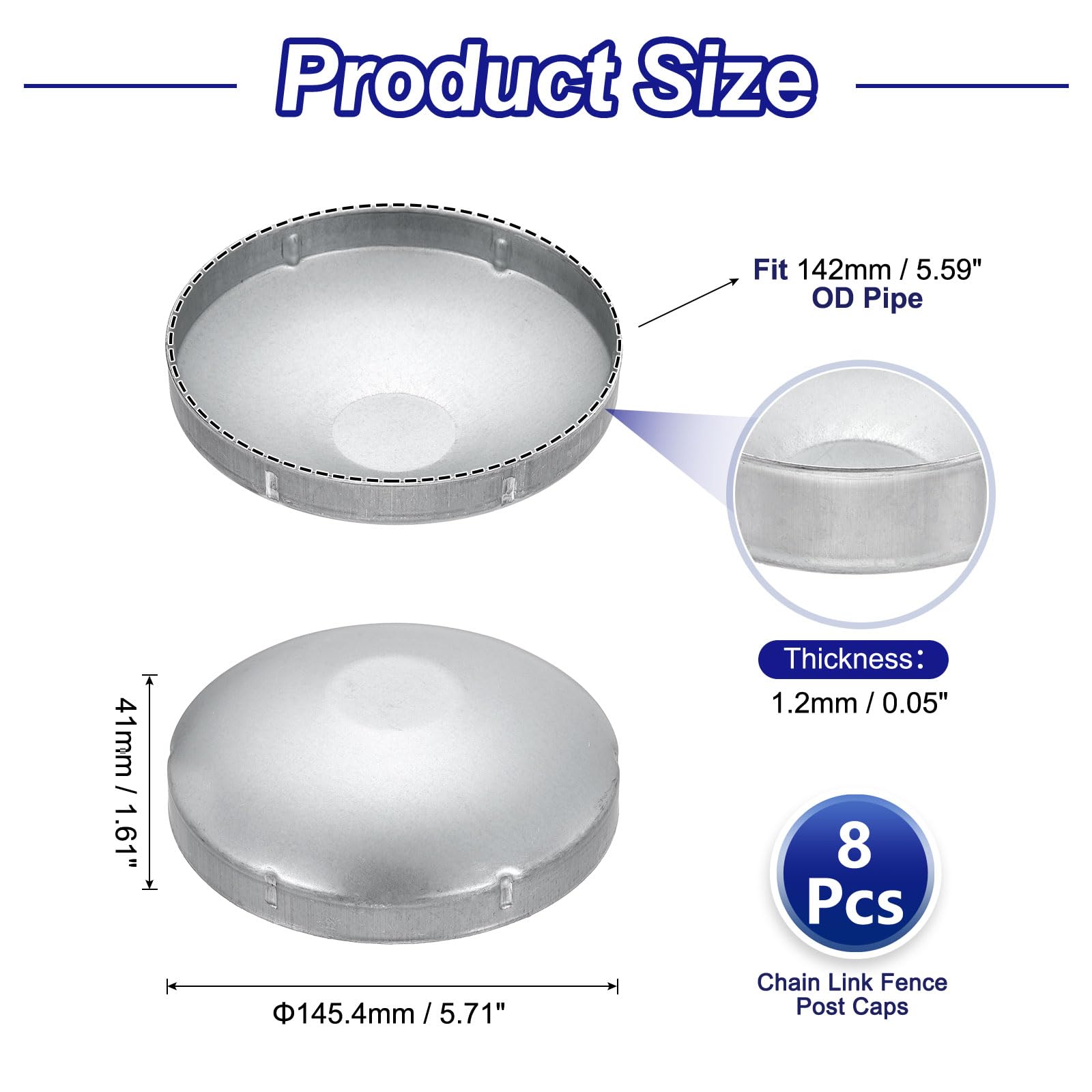 QUARKZMAN 8 Pezzi Cappuccio per palo a catena 142 mm zincato a cupola | Tondo esterno, adatto per tubo con diametro esterno 142 mm, per parti di recinzione a catena da esterno