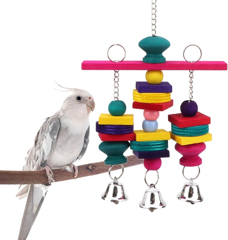 Balanço para Aves Hypeety com Blocos de Madeira Natural, Gancho Metálico e Sinos
