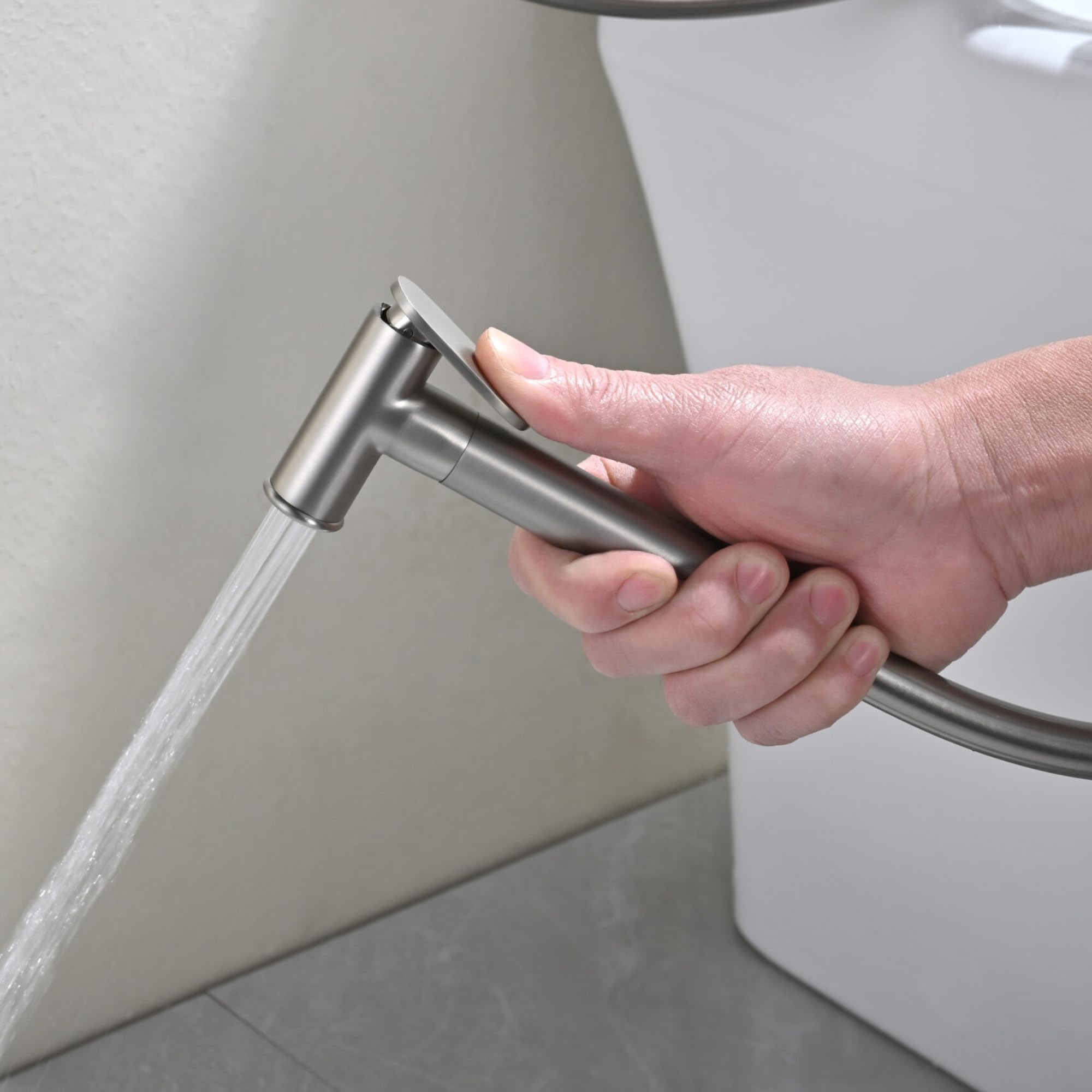IMEX - Ducha Bidet Agua Fría y Caliente Color Níquel Cepillado | Grifo Bidet Empotrado para WC | Ducha Higiénica Monomando para Inodoro | Grifería Sustituto de Bidé | Serie Génova