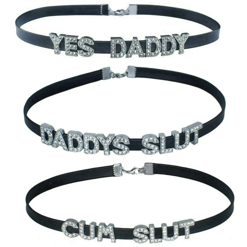 3 PCS CUM+YES DADDY+DADDY'S Chokers Necklaces,Sexy Play Fun Game Collar For Women,Cute Brat Dad Choker Collar For Lover Honey Princess,Faux Sheepskin PU Leather Naughty Cosplay Accessories Jewelry
