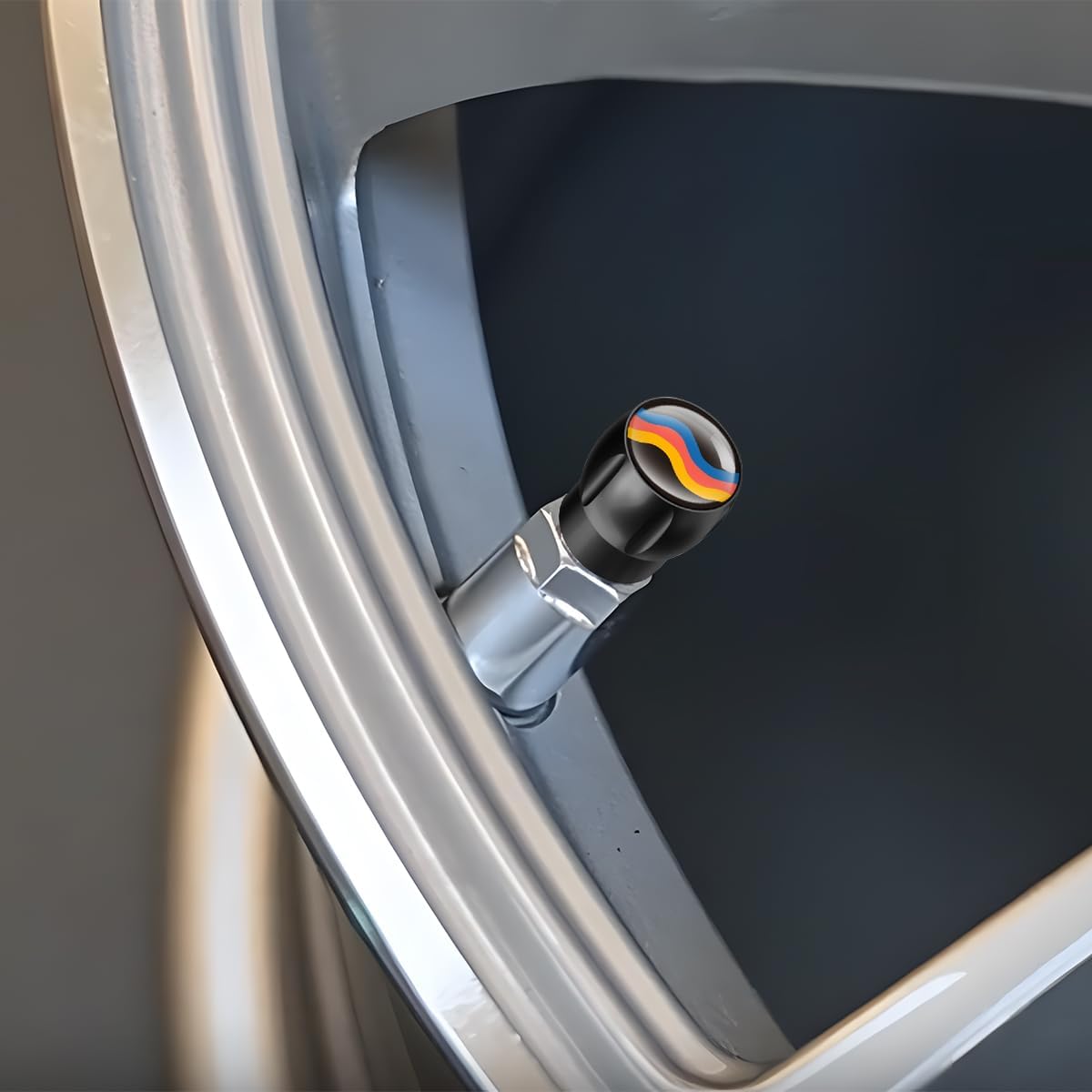 Car Tire Valve Stem Caps, 4PCS Wave Aluminum Alloy Leakproof Vehicle Tyre Valve Stem Cover with Rubber Ring, Dustproof Automotive Wheel Air Caps, Universal for Trucks SUVs Sedans (Black) - Image 4