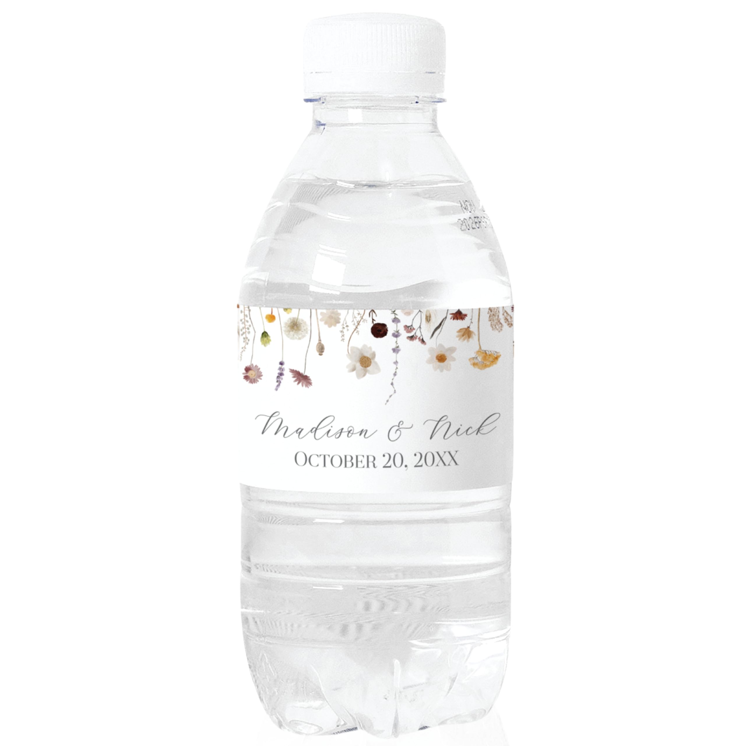 Personalized Water Bottle Labels with Choice of 30 Flower Styles - Choose Font and Pre-Made Phrases or Design Custom Text - LABELS ONLY (011