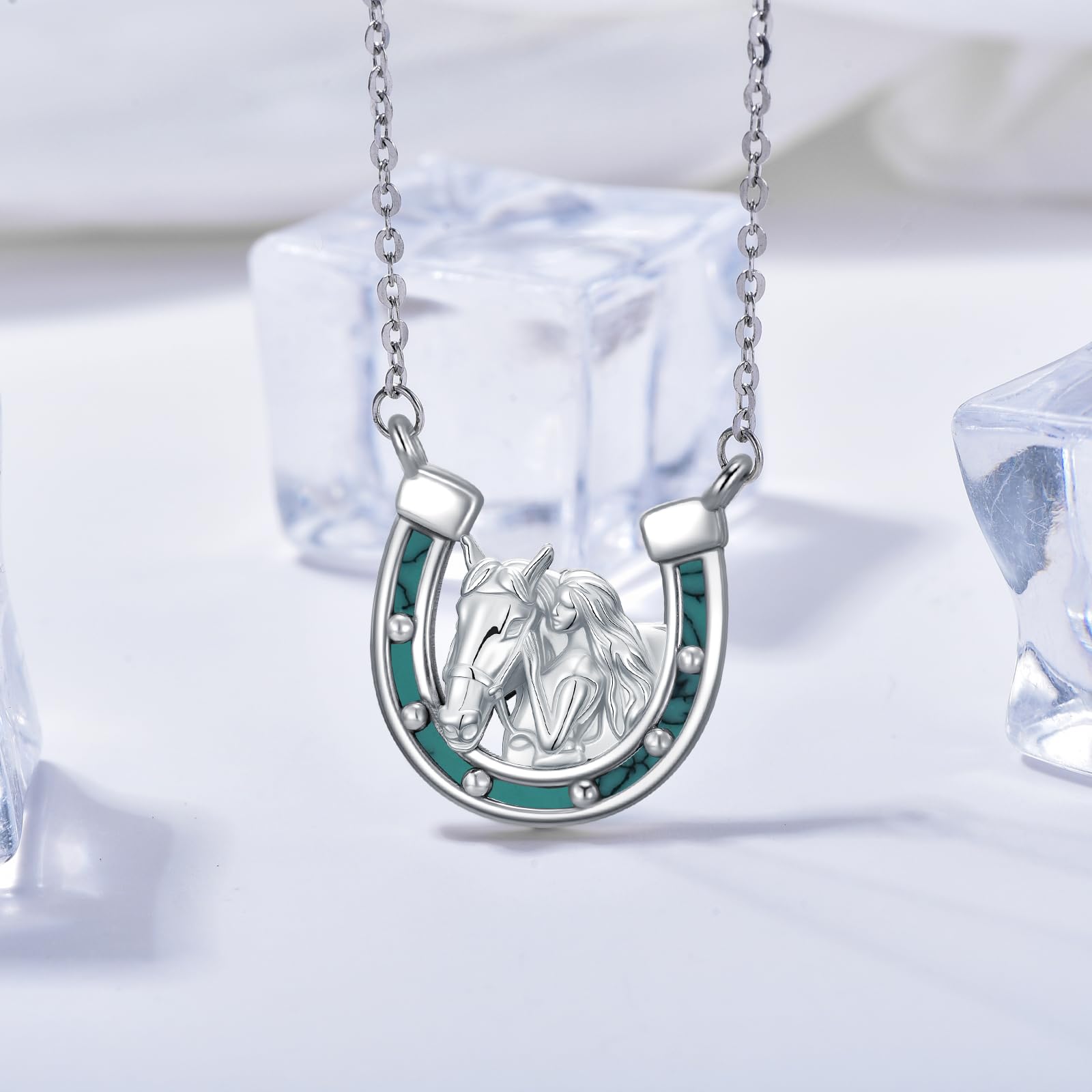 REDSUN Mädchen und Pferd Halskette 925 Sterling Silber Vintage Hufeisen Anhänger Keltischer Knoten Pferde Kette Pferde Schmuck für Frauen Mädchen, Sterling Silber