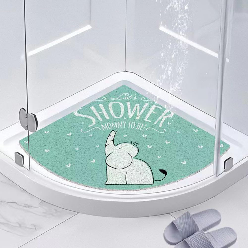 Shijhui Green Corner Shower Mat,Curved Bath Mats For Inside Shower,Loofah Sector Bath Mat Non Slip Bathroom Floor Mat Anti Mould Shower Mat For Wet Area (,70X70cm)