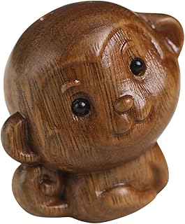 Cabilock Wooden Monkey Statue Monkey Ornament Wood Carving Monkey Figurine Wooden Handmade Monkey Figurine Table Topper Carved Table top Decor Decorative Pendant Animal Sandalwood Tea pet