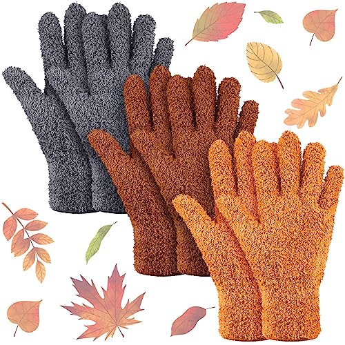Patelai 3 Pairs Microfiber Plant Dusting Gloves Leaf Cleaning Gloves for Indoor Plants, Blinds, Furniture, House(Medium,Orange, Brown, Dark Gray)