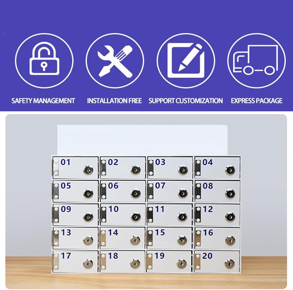 Wall-Mounted Cell Phone Locker Box - 6-Grid Safe Storage Cabinet for Gym Office School Classroom - Secure Mobile Phone Storage with Key - Silver Color