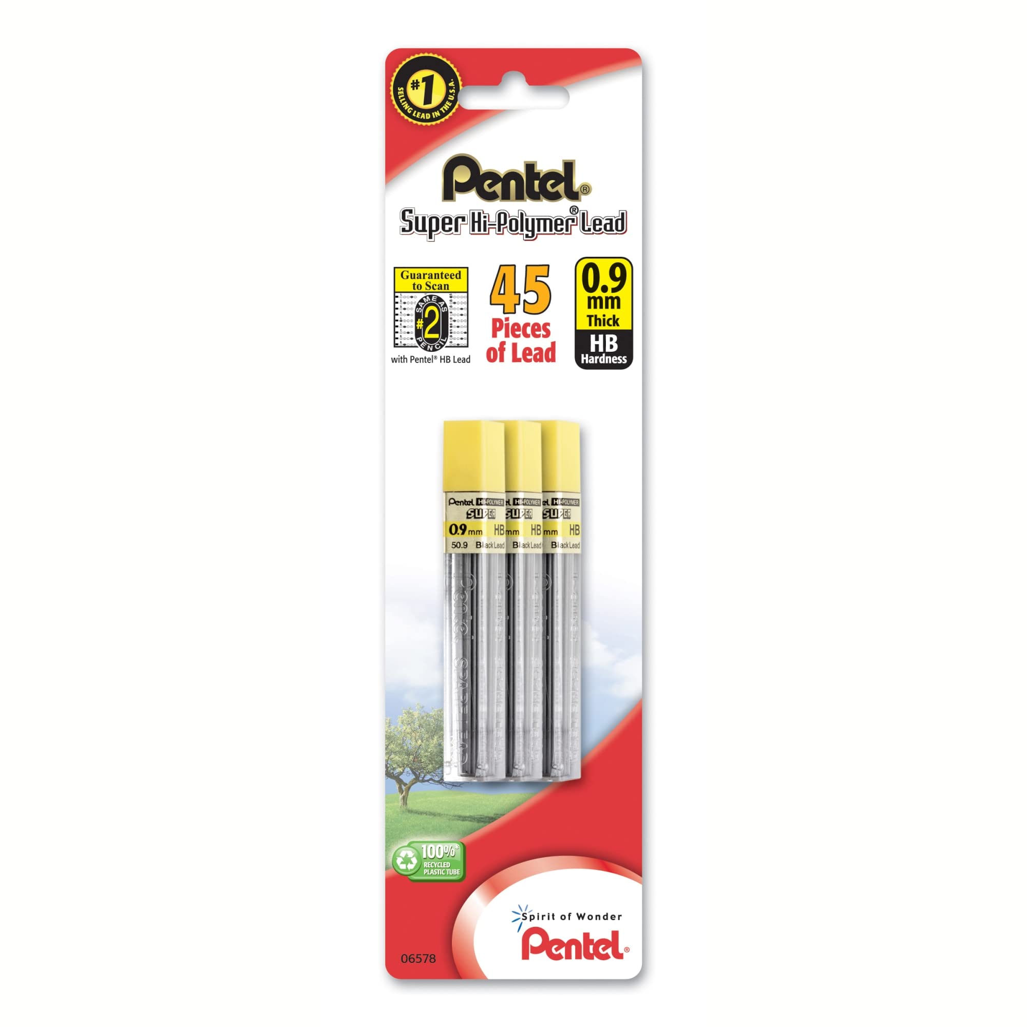 Pentel Super Hi-Polymer Lead Refill (0.9mm), Thick, HB, Pack of 3, 45 Pieces of Lead (L509BP3HB-K6)
