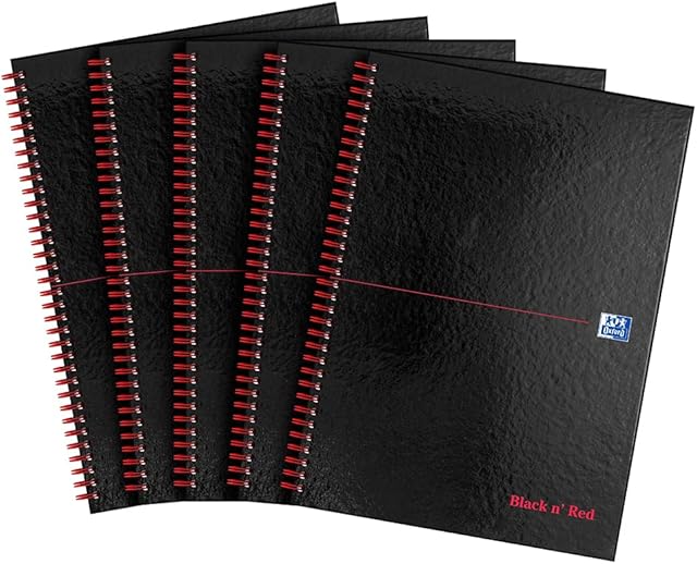 Black n' Red 5mm Square Wirebound Hardback Notebook A4 (Pack of 5)