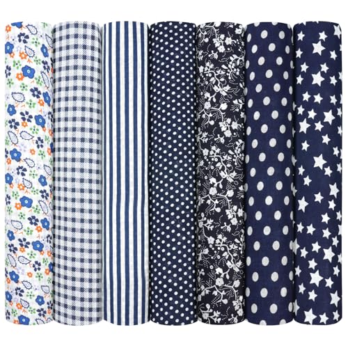 AOOSA 7pcs Tissus Coton Couture, 50 x 50 cm Tissus En Coton Bricolage, Motif Assortis, Doux et Durable Patchwork Tissu pour Quilting, Couture, Bricolage, Masques, Décoration Intérieure, Bleu marine