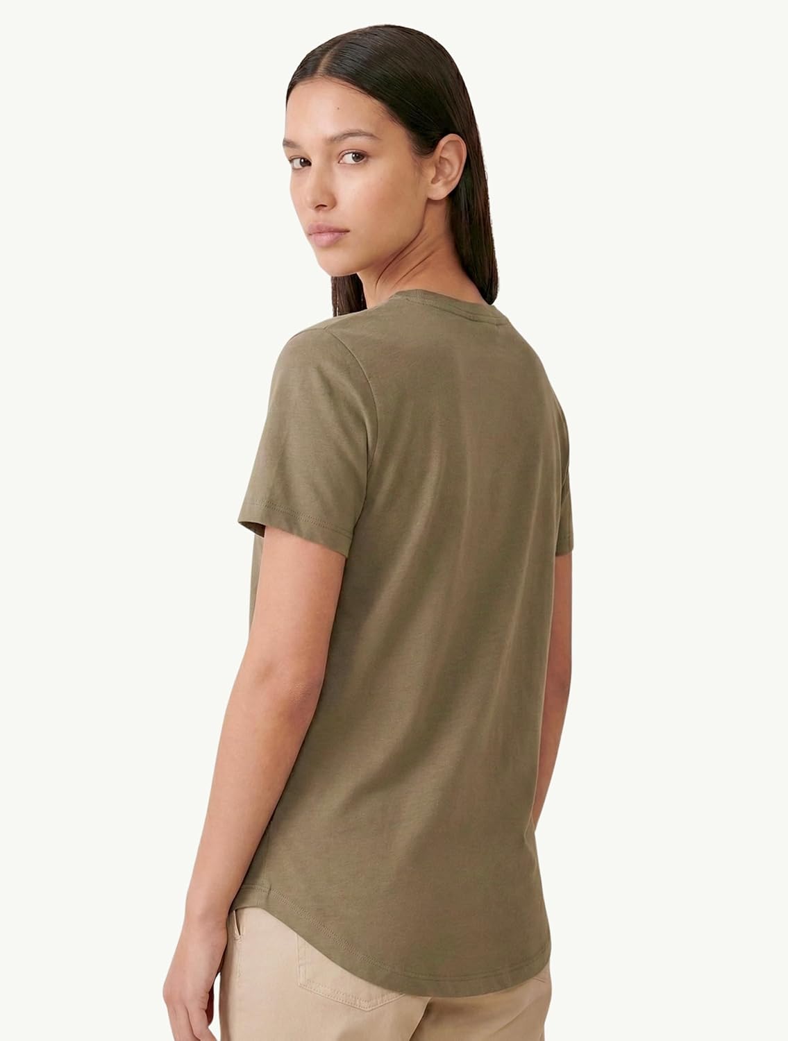 MON CHOU Women’s 100% Organic Peruvian Pima Cotton Crew Neck T-Shirt Relaxed Fit Short Sleeve Curved Hem Everyday Loungewear - Image 4