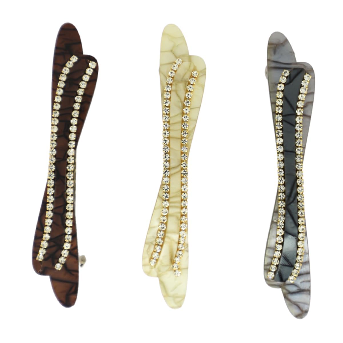 Marble Finish Hair Clips with Rhinestone Accents, Set of 3, Elegant (Design 1)-image-10