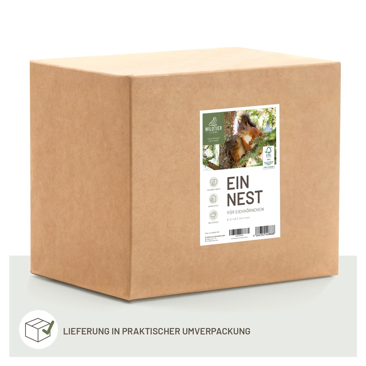 wildtier liebe Eichhörnchen Kobel - Nest für Eichhörnchen aus verschraubtem Massiv-Holz, Eichhörnchenhaus und Nistkasten zum Hängen für den Garten