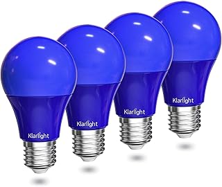 Klarlight 9W E27 Bombillas de Color Azul 9w A60/A19 Bombilla LED Bombilla LED E26 de Color Azul 720LM 4 Pack Lámpara Led Decorativa para Fiestas, Escenarios, Decoración Interior