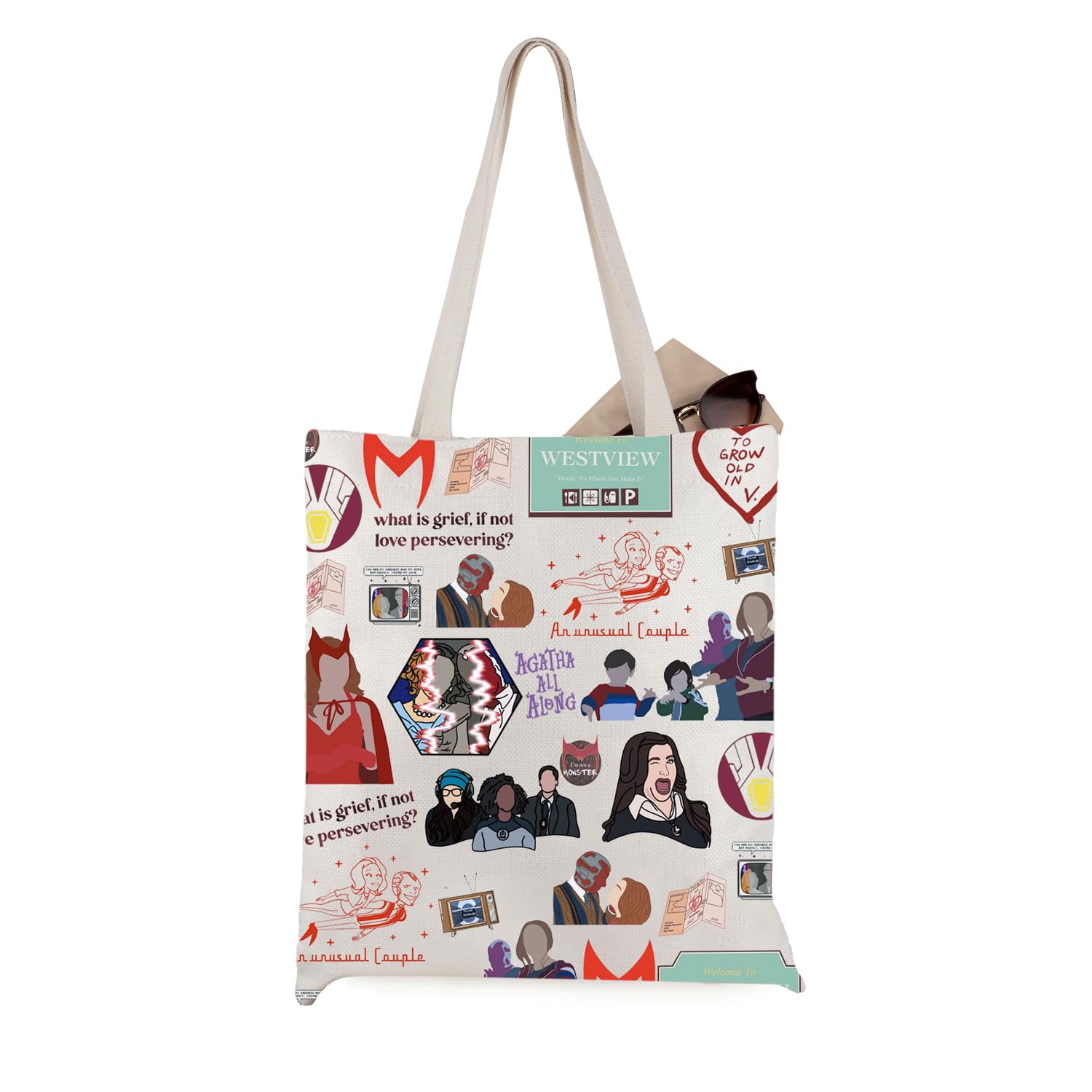 WCGXKOSuperhero Lover Gift Wanda and Vision Inspired Canvas Tote Bag for Fandom Fans