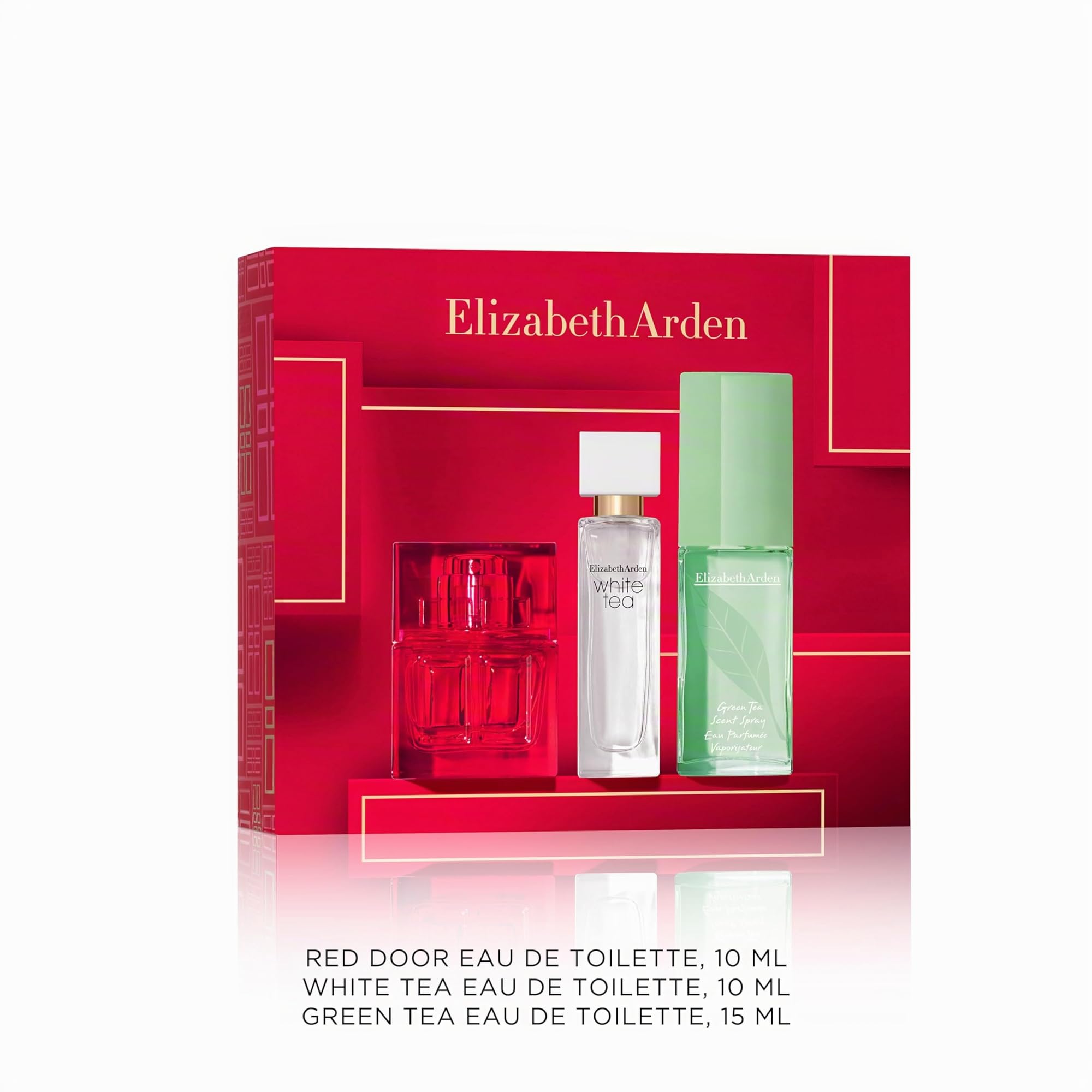 Elizabeth Arden Prestige Fragrance Coffret - Juego de regalo de 3 piezas, puerta roja, té verde, té blanco, fragancia de lujo para mujer