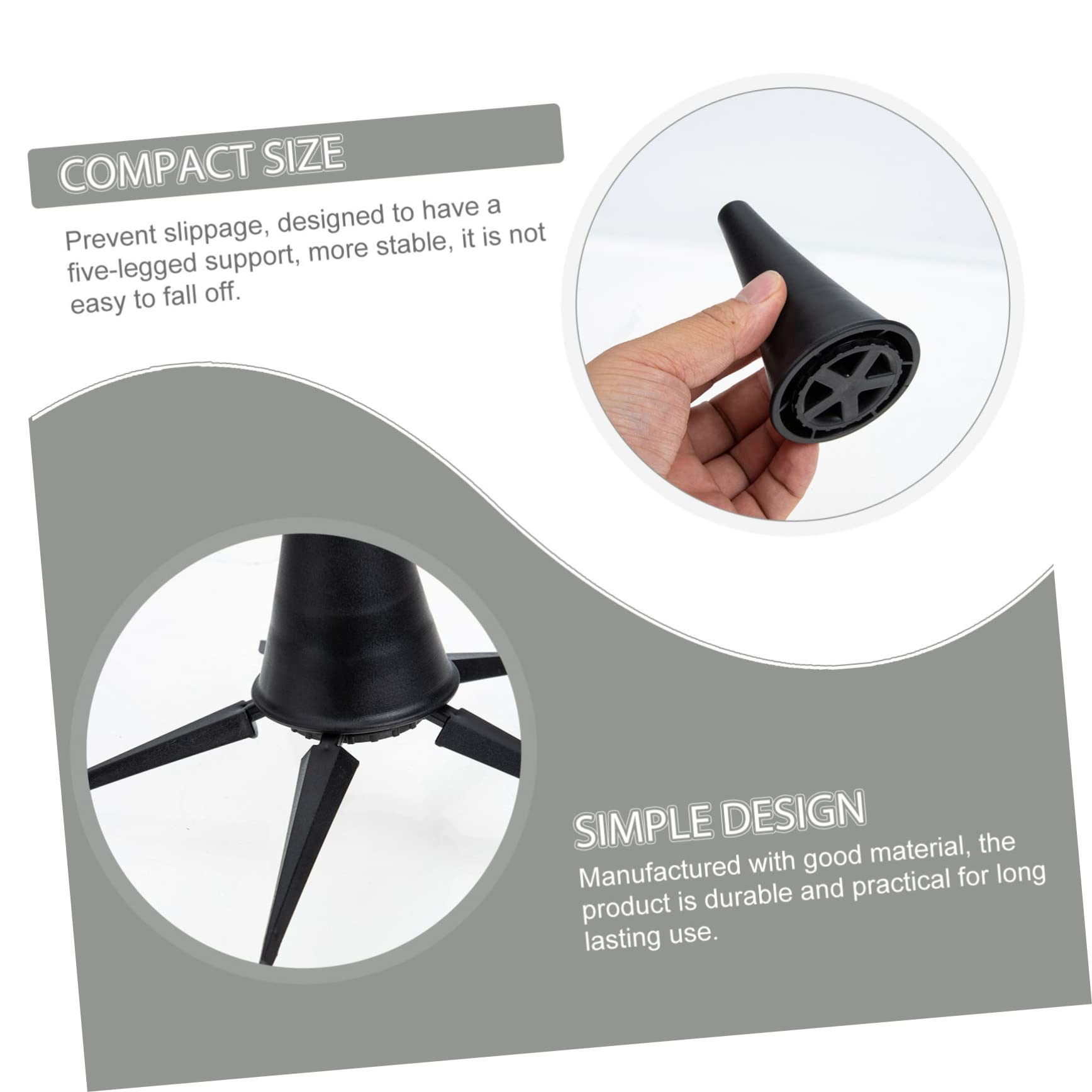 Supporto per Clarinetto Nero Portatile Design Pieghevole e Base a Cinque Gambe in Ferro e Abs per Protezione Strumenti Musica