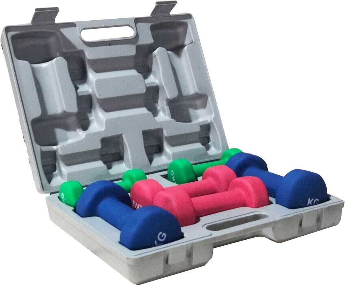 ND Sports 6kg Dumbbell Multi Colour Neoprene Soft Touch Hand Weight Set with Carry Case UK