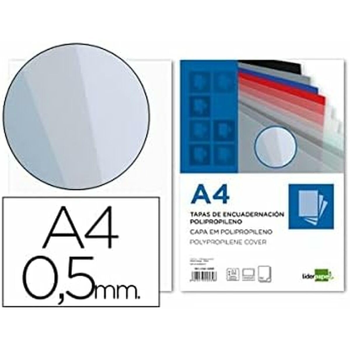 Liderpapel - Tapa Encuadernación Polipropileno A4 0.5Mm Transparente Paquete De 100 Unidades