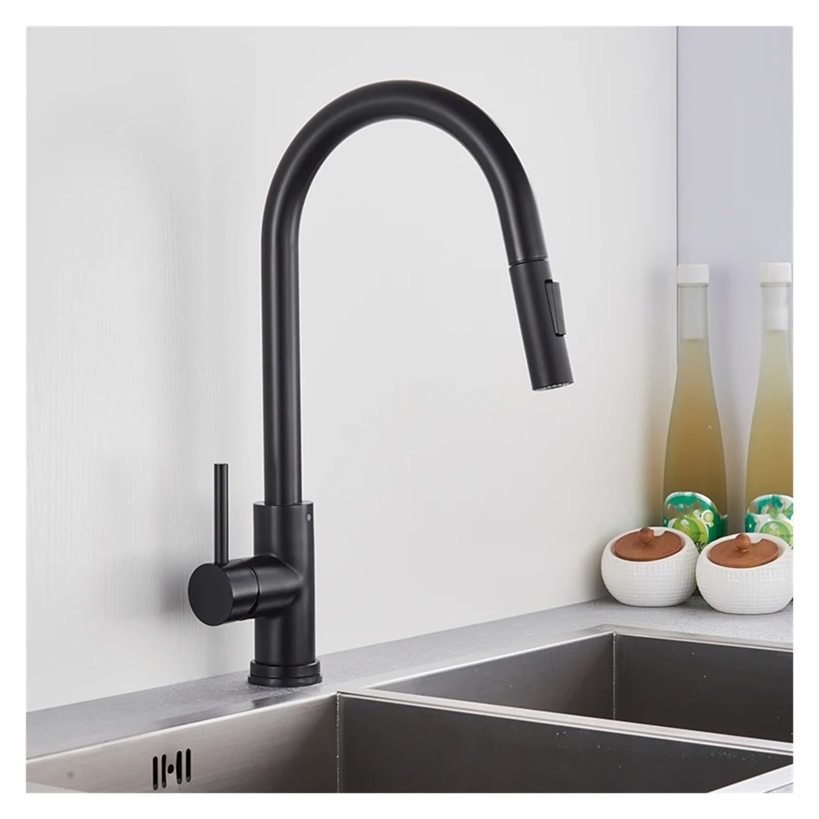 MXXQRHF Gold Brushed Kitchen Faucet Swivel Wall-Mounted Pull-Out Sprayer hot and Cold Water Mixer Faucet,Bathroom Vanity Mixer