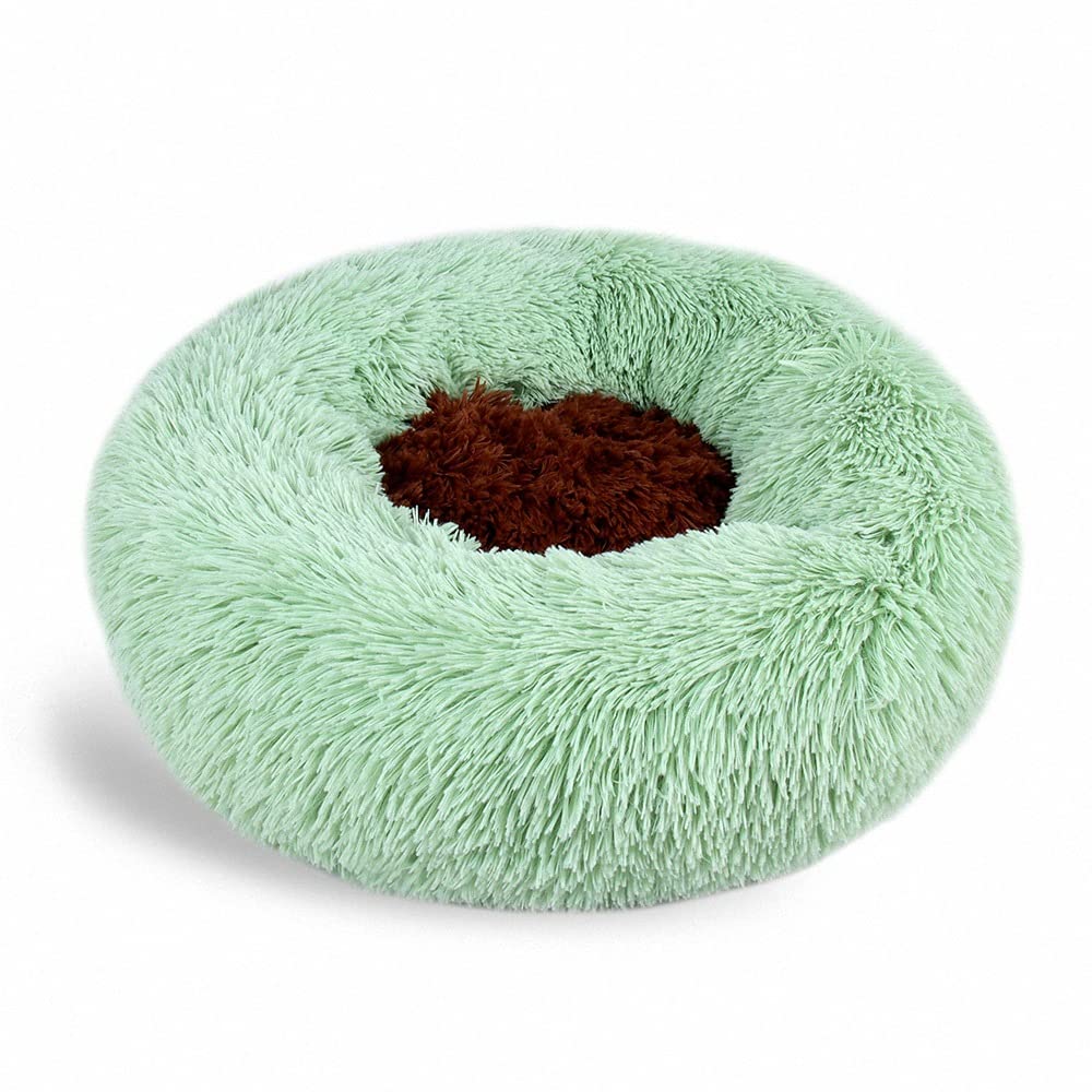 Lukery Dog Cat Donut Bed, Fluffy Plush Puppy Kitten Cuddler Round Bed, Warm and Soft Pet Cosy Anti Anxiety Beds for Small/Medium/Large Dogs (40CM,Green)