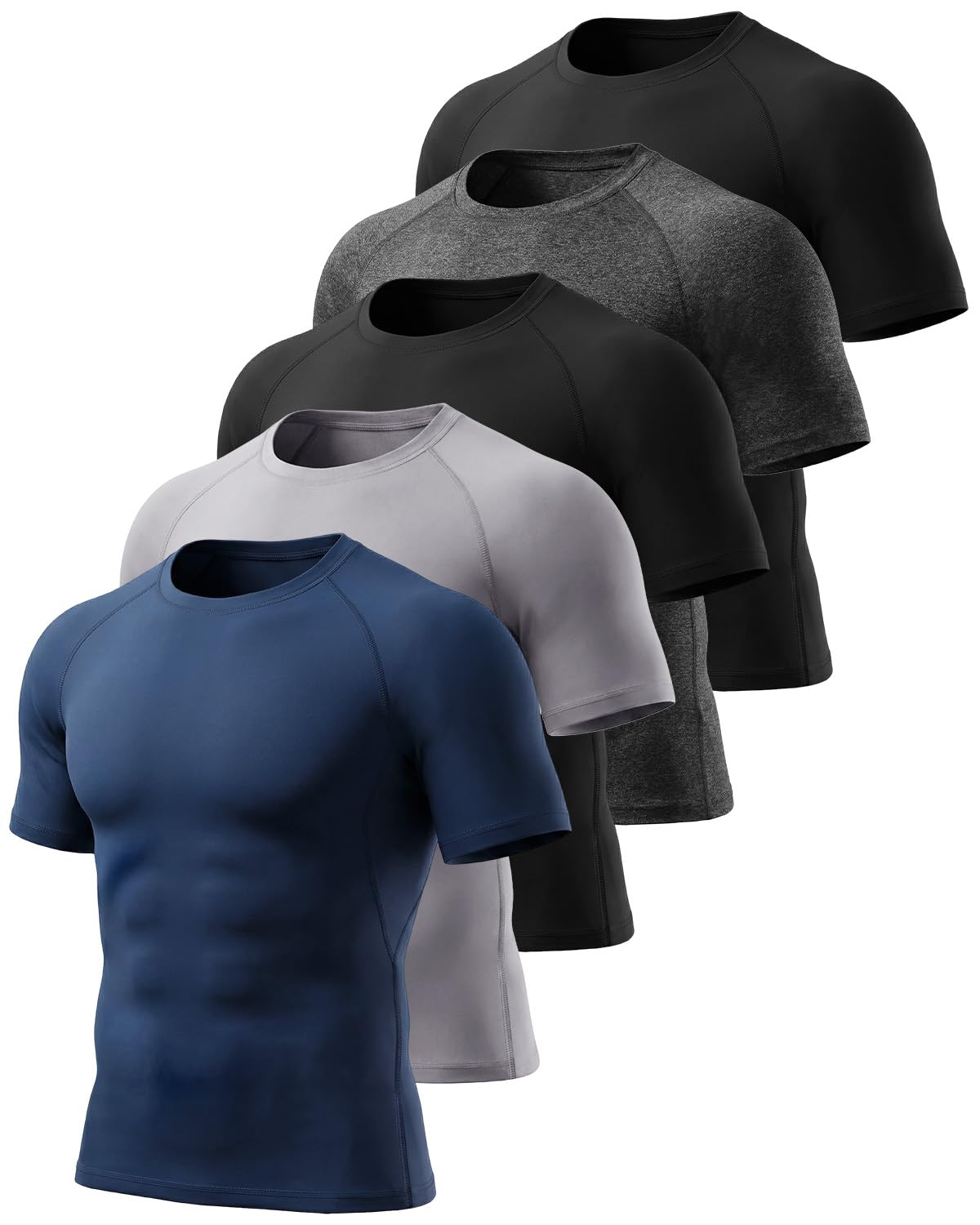 Celfaeree 5er Pack Kompressionsshirt Herren Kurzarm,Funktionsshirt Schnelltrocknendes Atmungsaktive Sportshirt Männer Laufshirt für Workout Gym