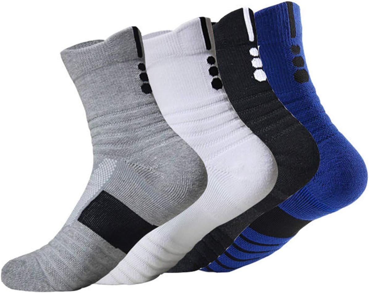 YQHMTBasketball Socks Outdoor Athletic Crew Socks Thick Compression Sports Socks for Men & Women 4 Pack