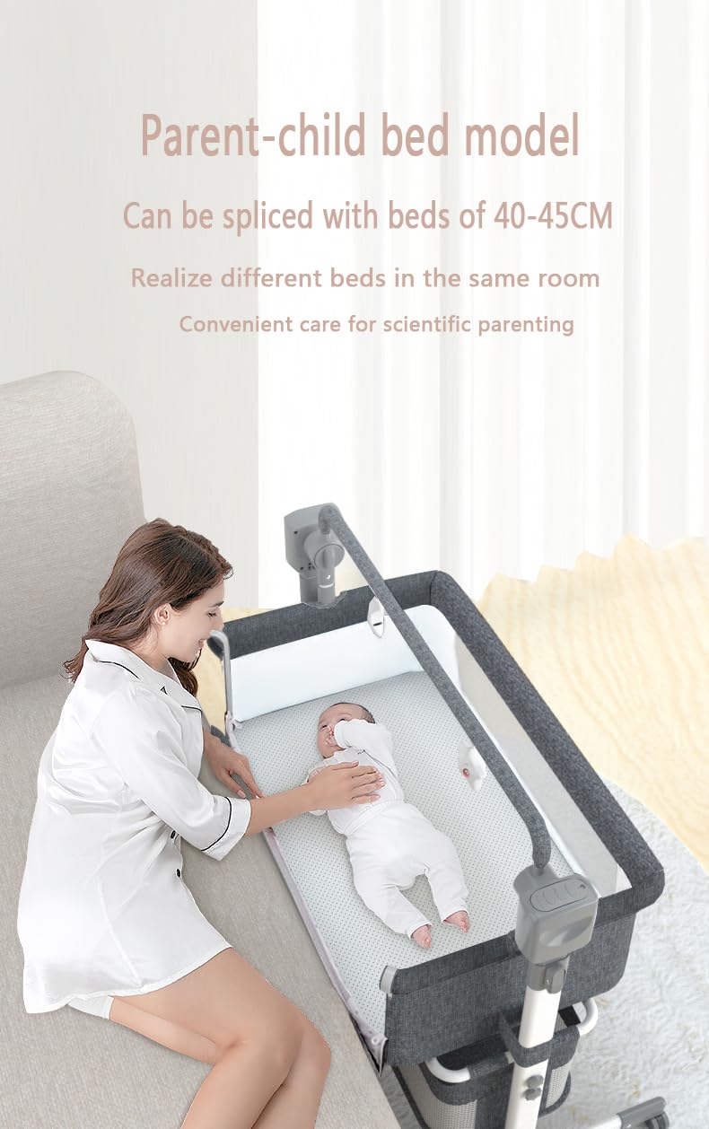 Babybett mit matratze, reisebett, beistellbett mit Rollen, Verstellbare Beistellbett, Zusammenklappbar, höhenverstellbar, mit Moskitonetz und Aufbewahrungstasche. von 0 bis 12 Monaten
