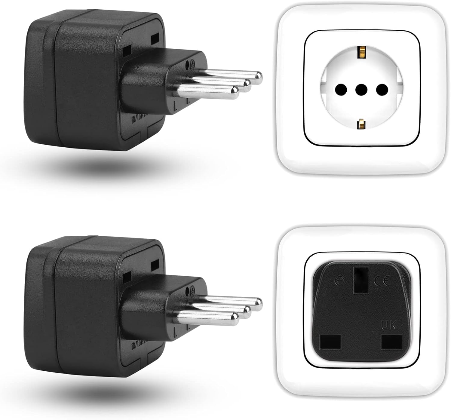 2 Pcs UK to Italy Travel Adapter, Practical UK to Italian 3 Pin Plug