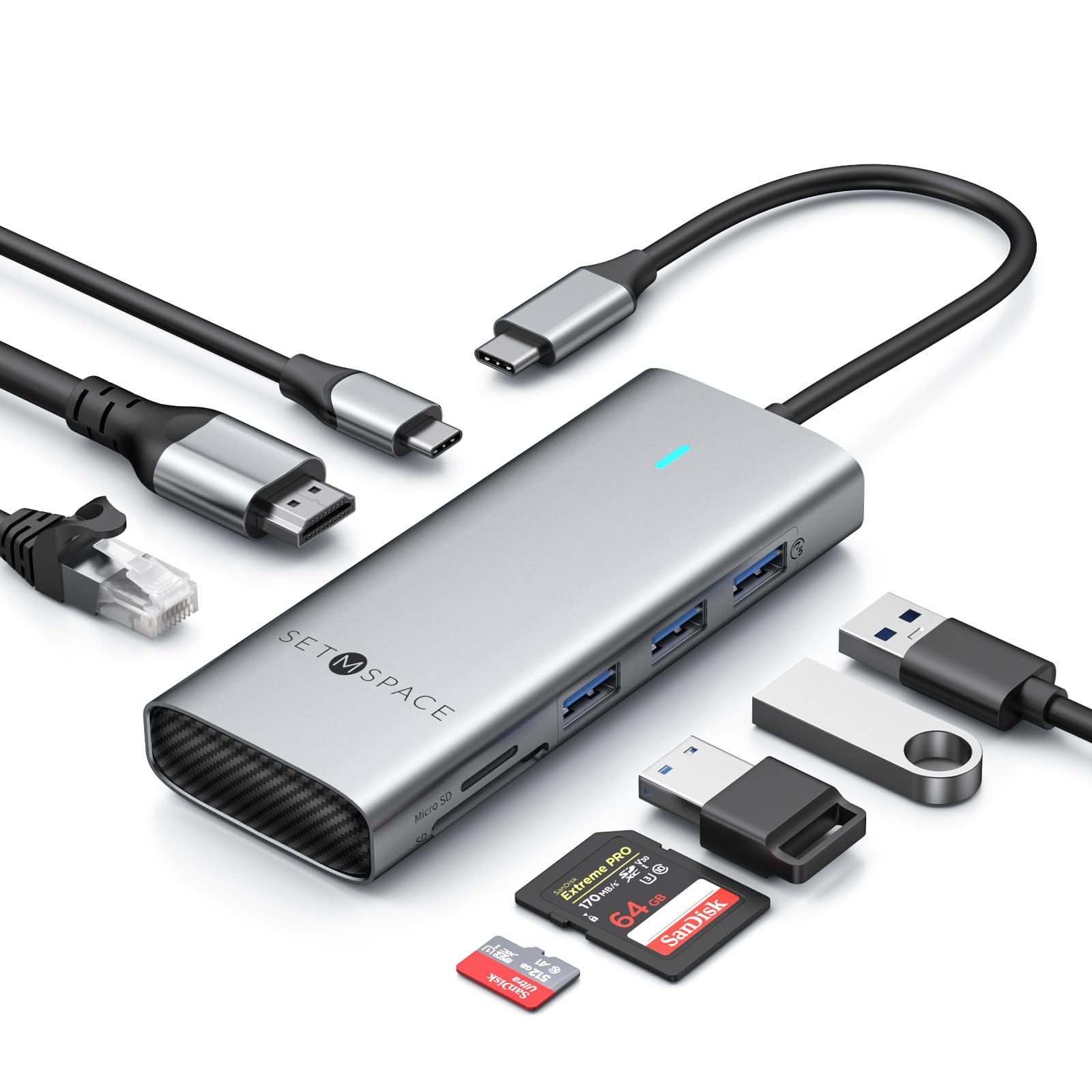 Multimedia Hub Hdmi Hub Lukyamzn 9-in-1 USB C Hub 10Gbps 4K@60Hz HDMI USB 3.2 PD 100W ...