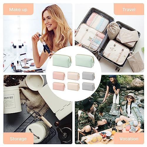 8 Pcs Small Preppy Makeup Bag Pu Leather Zipper Cosmetic Bag Makeup Pouch Bulk Plain Cosmetic Pouch Waterproof Versatile Portable Toiletry Bag Daily Storage Beauty Bag Organizer For Women Girls Gift #TOP6