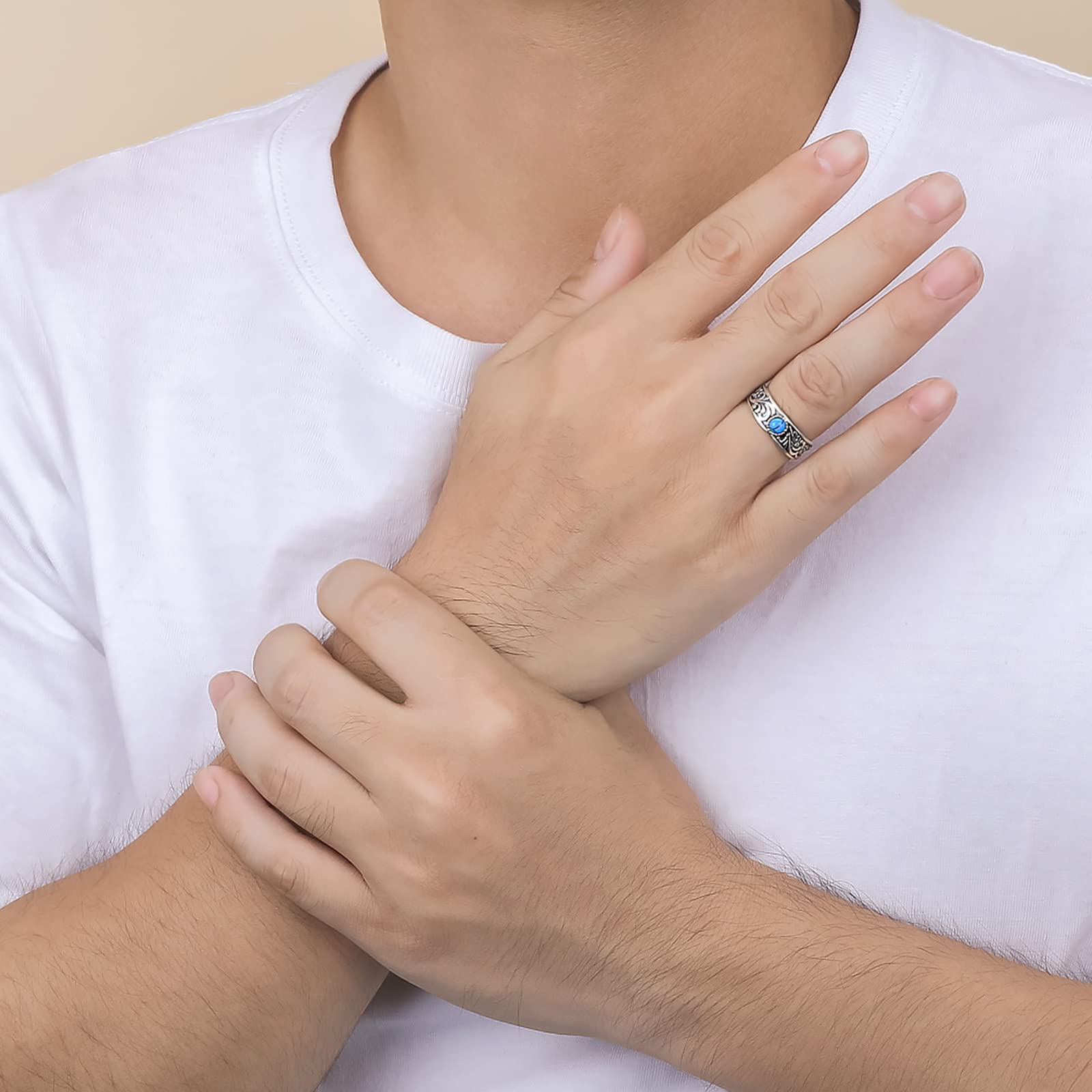 Anillo de plata para hombre, anillo de turquesa vintage con diseño de hierba rizada, regalo personalizado para hombre, anillo de plata ajustable