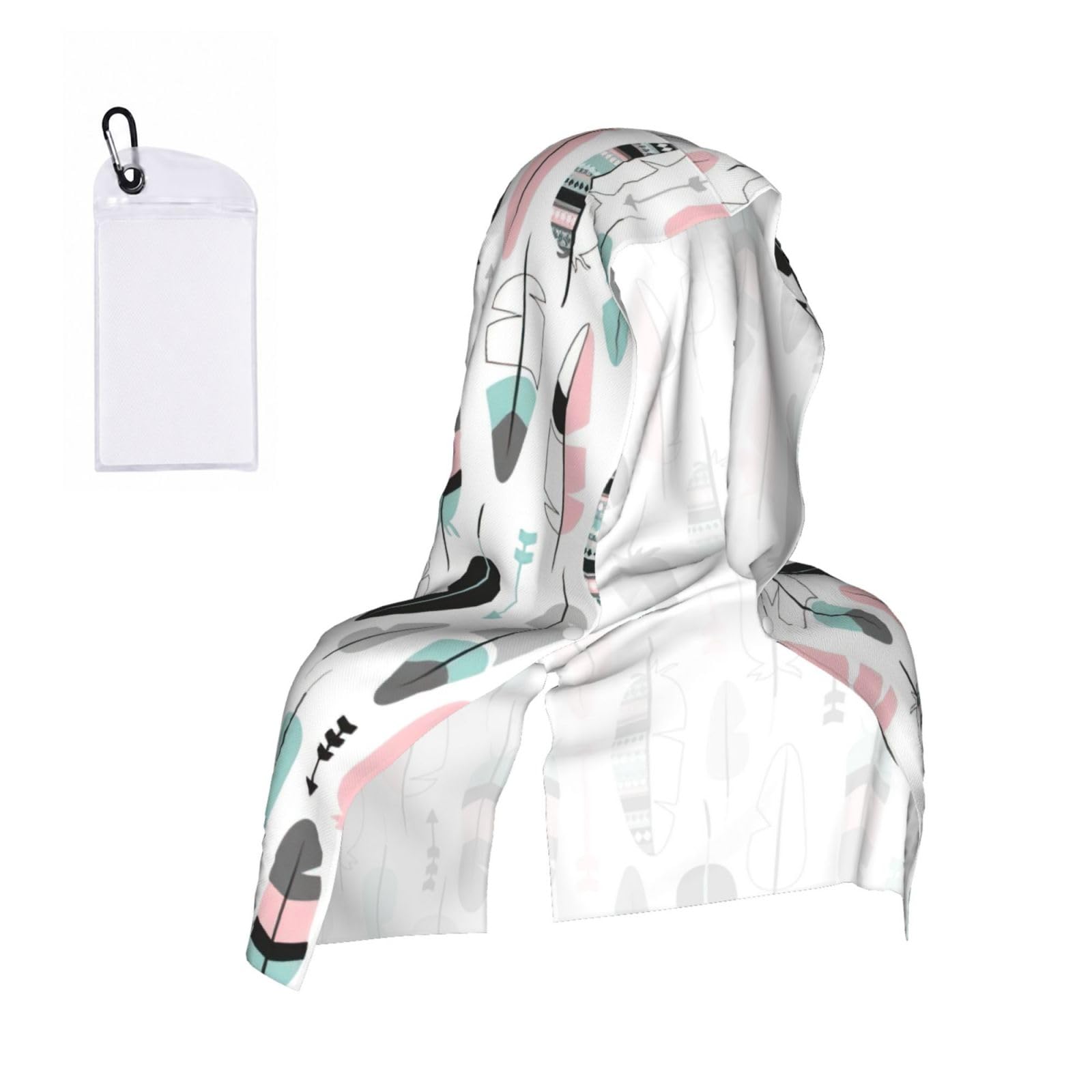 DUWAA Feather Print Reusable Hoodie Cooling Neck Wrap, Hot Weather Outdoor Sports Workout Head Towel For Stay Chill