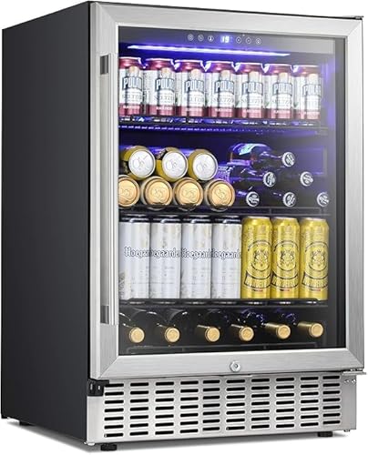 Antarctic Star Beverage Cooler, 24 Inch Built-In & Freestanding Drink Refrigerator for 180 Cans, 24" Under Counter Design for Kitchen, Bar, Office to Store Soda, Water and Wine