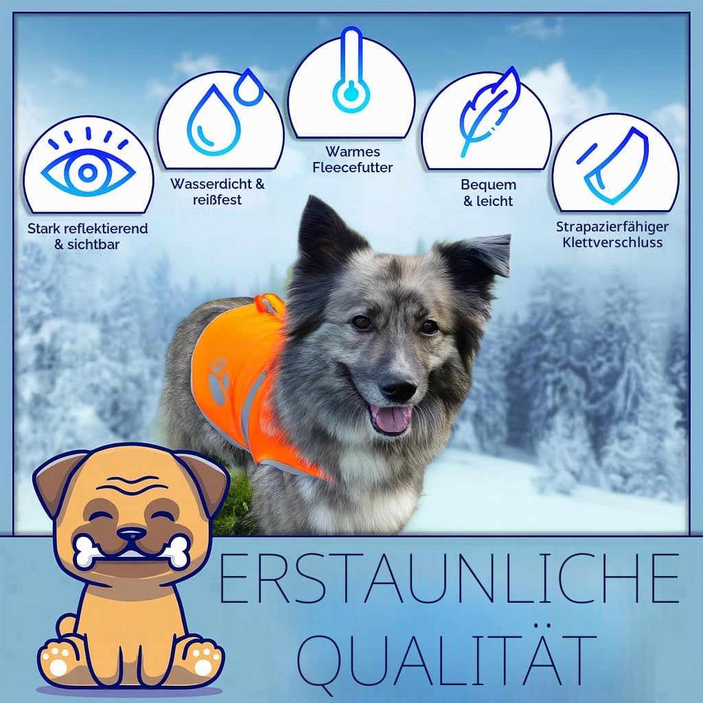 Reflektierender, Leichter Fleece-Mantel mit Loch für die Leine, 5 Größen – hohe Sichtbarkeit für Aktivitäten im Freien bei Tag und Nacht, hält Ihren Hund sichtbar, sicher vor Autos und Jagdunfällen
