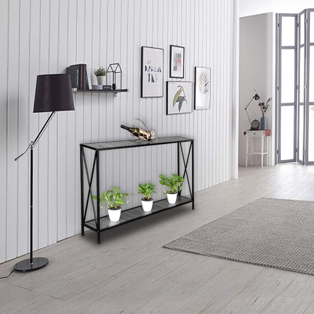 VINGLI 47" Entryway Table, Narrow Console Table with 2-Tier, Sofa Table Behind Couch, Farmhouse Entry Table for Entryway, Hallway, Living Room, Office, Grey