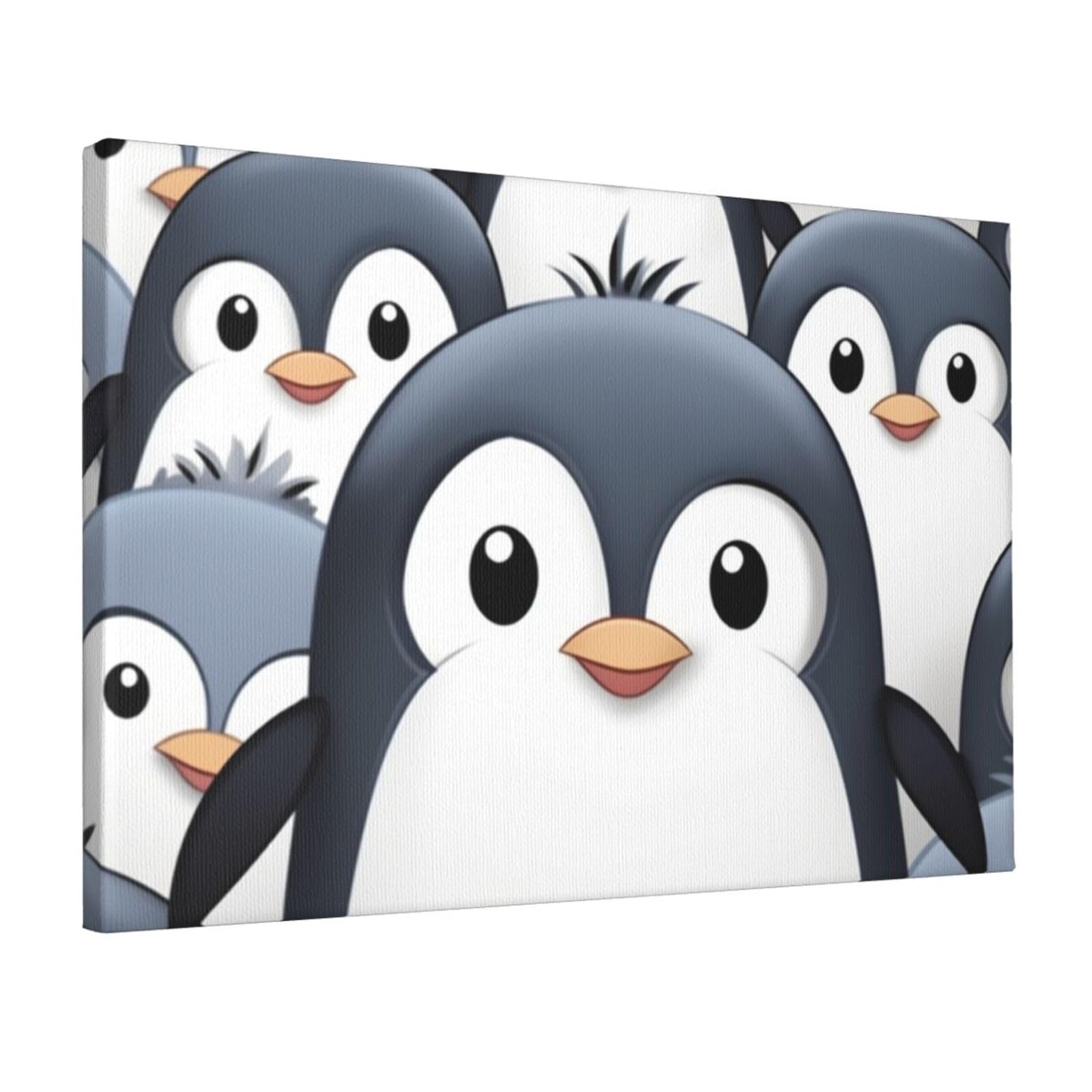KLOPH Cute Penguin Canvas Wall Art for Living Room 12"x18" Modern Artwork Painting for Bathroom Hanging Canvas Prints Aesthetic Wallart for Bedroom Kitchen Office Wall Decor