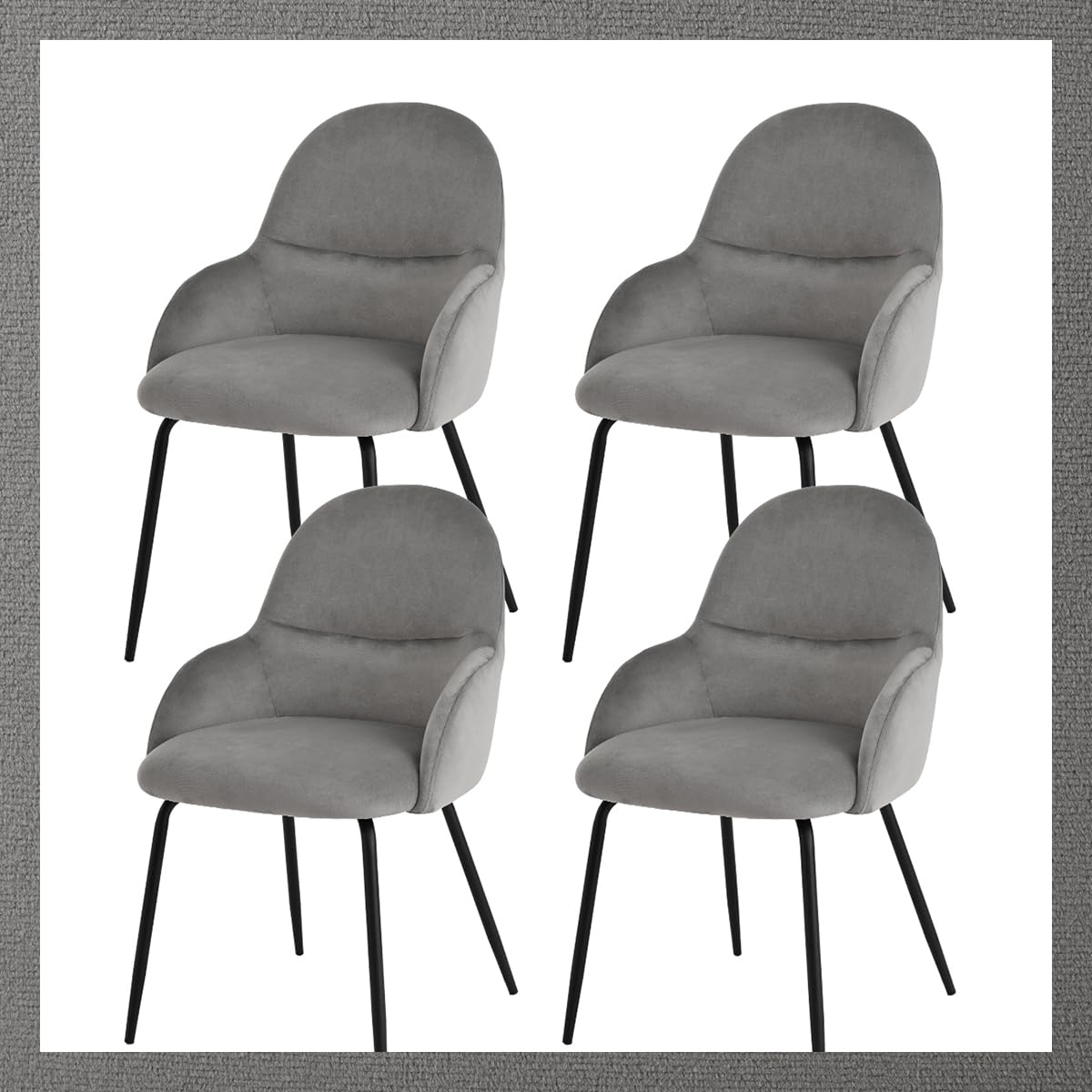 Goeurvant Dining Chairs Set of 4,Modern Kitchen Chairs with Metal Legs and Curved Backrest,Velvet Armchairs for Living Room,Dining Room,Lounge,Grey