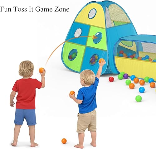 Miniatura 4 de Tienda de campaña 3 en 1 para niños con túnel y pozo de bolas, casa de juegos desplegable para interiores y exteriores, juguete de túnel de gateo