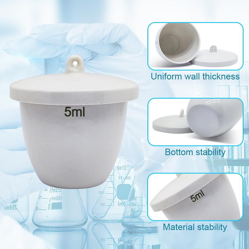 1 laboratorio de crisol de porcelana de 5 ml a 300 ml, 1 crisol de cerámica con tapa para experimentos de labratorio escolar (200 ml)