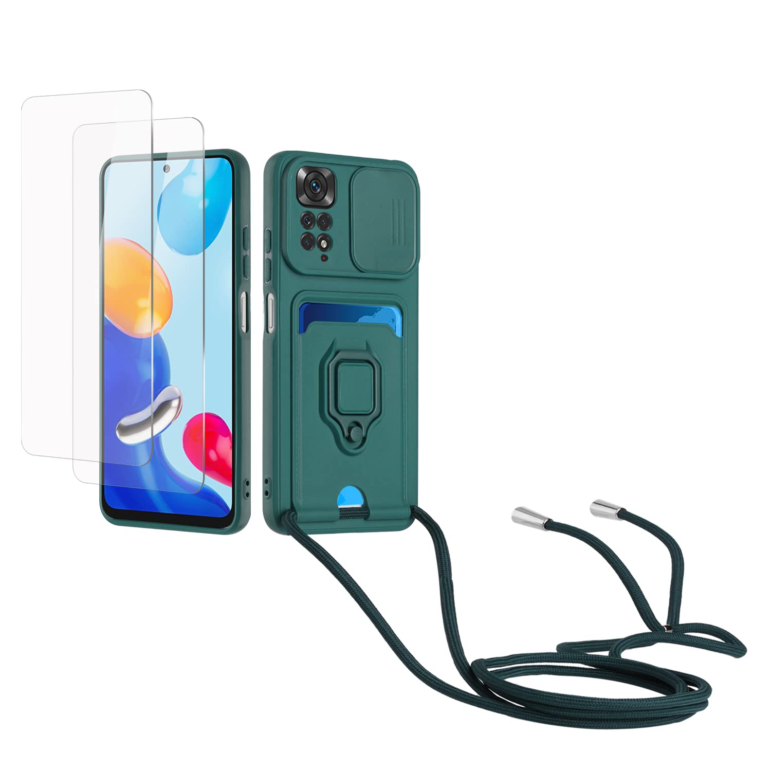 Kaslly Funda con Cuerda para Samsung Galaxy A35+[2 Pack Protector Pantalla],Case con Ranura para Tarjetas,Cubierta de Cámara Deslizante Proteger,Doble Cara Protección-Negro — view 74