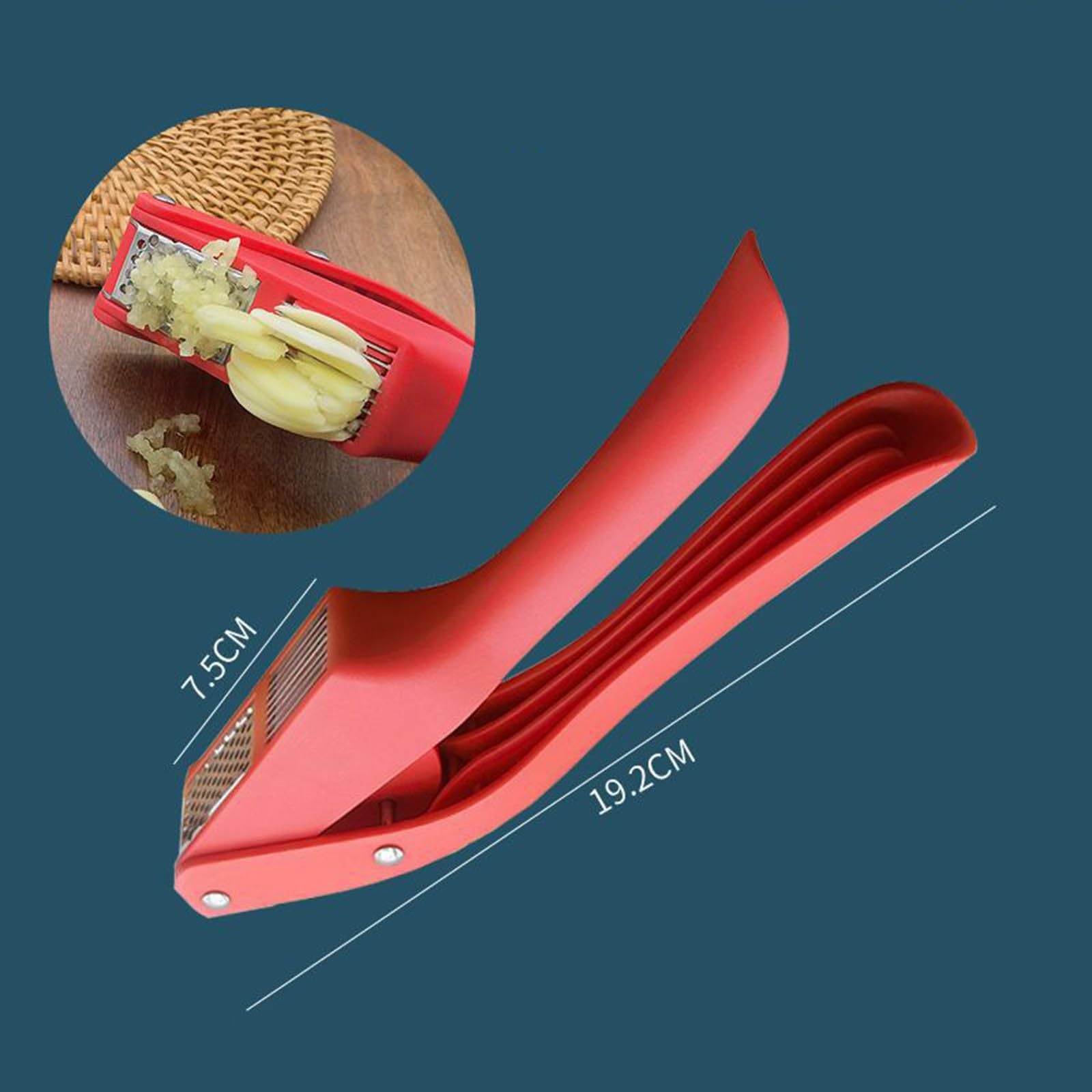 Rote 19-cm-Knoblauchpresse von ArinkO: Effizientes und leicht zu reinigendes Küchenwerkzeug zum Zerkleinern von Knoblauch