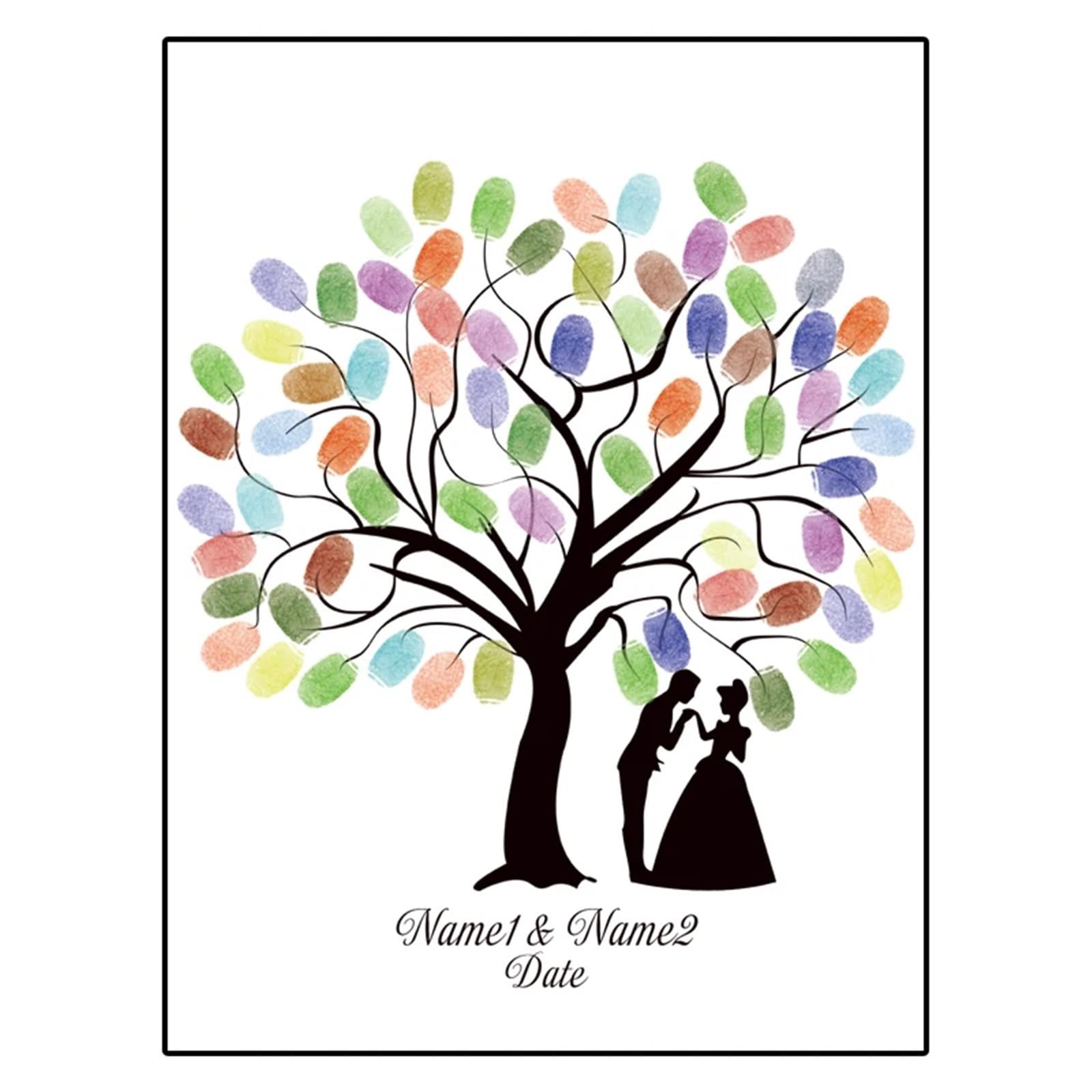 Hochzeit Fingerabdrücke mit Baum Fingerabdruck, DIY, Baum, Blatt, Braut und Bräutigam, Silhouette, Hochzeit, Gästebuch, Gemälde(Color016,50x70cm)