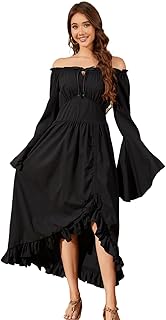 Renaissance Costume Women Medieval Pirate Viking Long Sleeve Bell Gothic Dress for Halloween