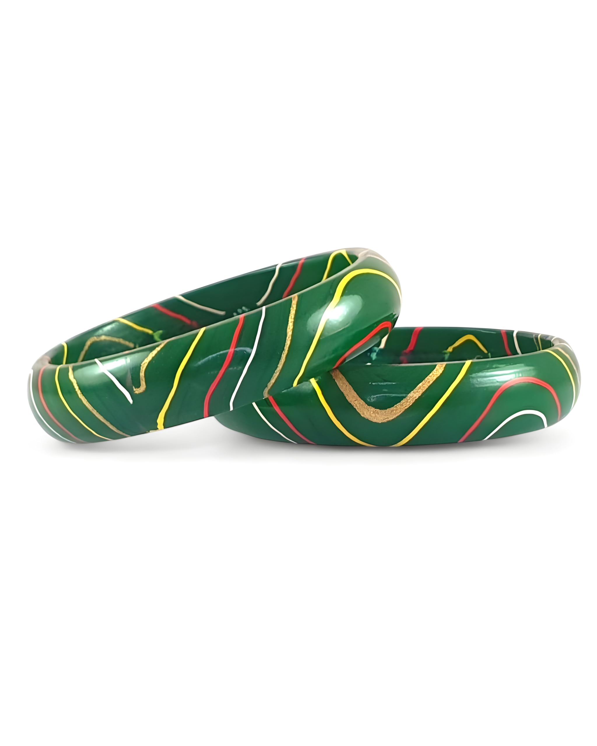 Rajasthani Lac Bangles Set, Traditional Jaipuri Lakh Kada, Lahariya Design, Pink, Red, Yellow, Maroon, Green, Cream, Purple, Orange, Set of 2-image-28