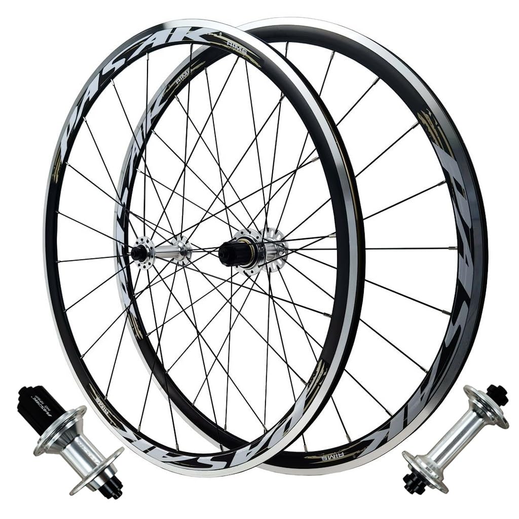 HOMSXPAC Road Bicycle Wheelset 700C, Double Wall Aluminum Alloy Quick Release Rim V Brake 30MM Bike Wheels 24H Round Spokes for 8-12 Speed