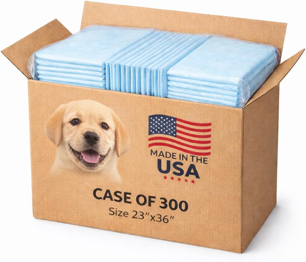 Puppy Pads 23” x 36” – 300 Count Dog Training Pads, Made in USA, Ultra Absorbent Pee Pads for Dogs, Odor Blocking Quick Dry Pet Pads for Puppies, Large Dogs & Indoor Potty Training