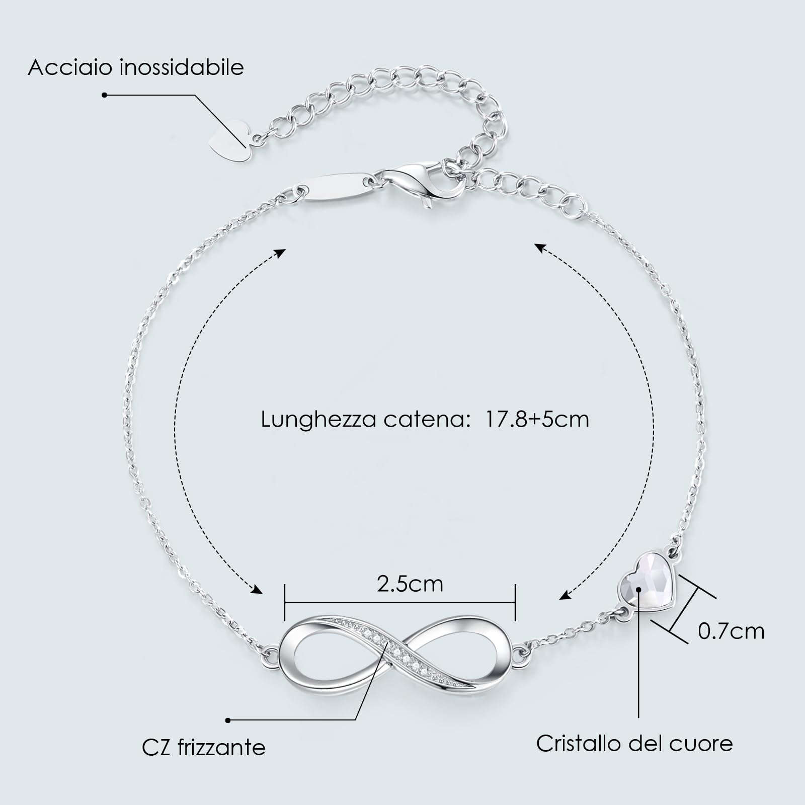 LOUISA SECRET Bracciale Donna Argento 925 or Acciai inossidabili Braccialetto Infinito Bracciali Cuore Gioielli Regalo Natale Compleanno Festa Della Mamma per Moglie Amiche Amica
