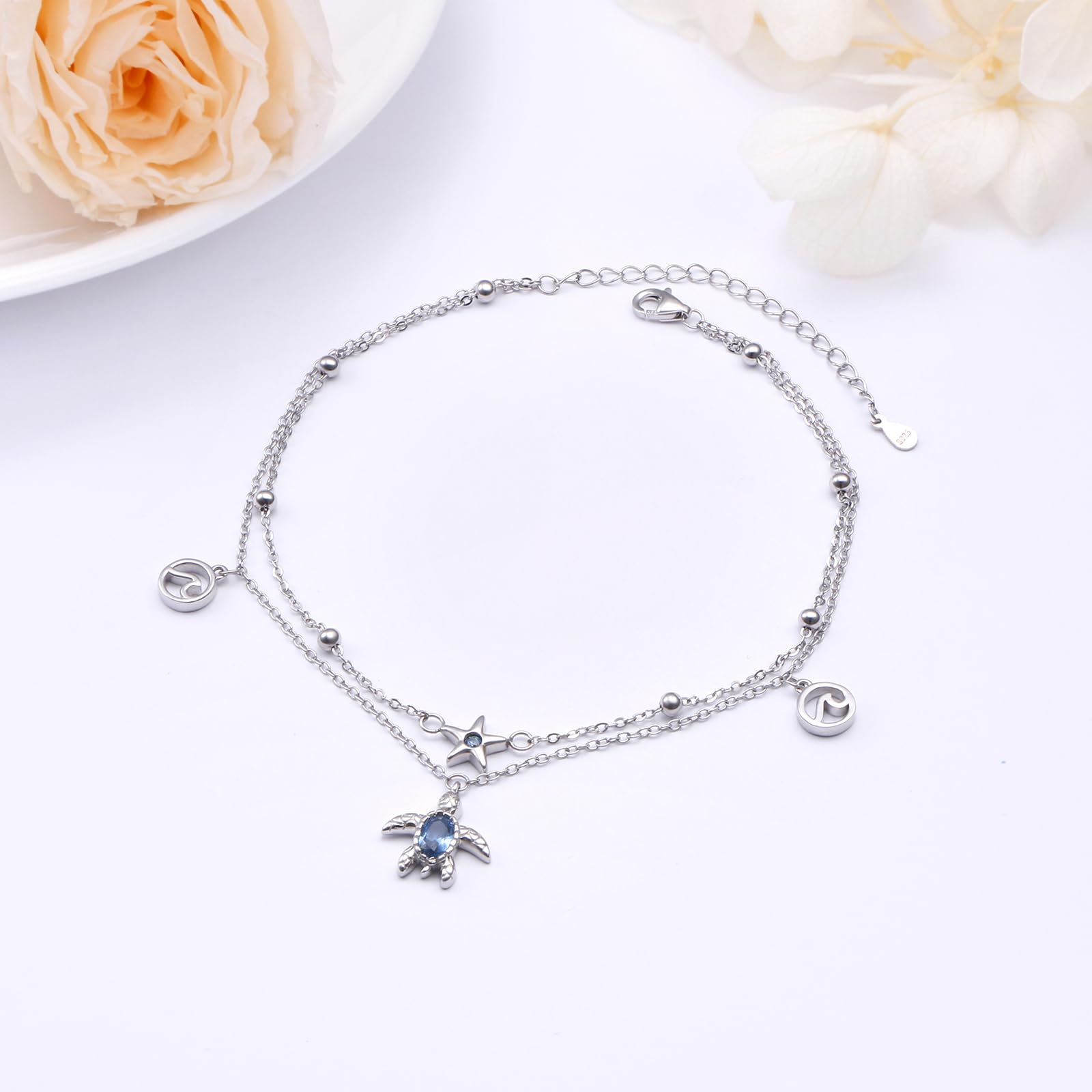 Cavigliera da donna in argento sterling 925, con simbolo dell'infinito, con cuore, classica, regolabile, con perline, gioielli estivi, per donne e ragazze, 27,94 Zentimeter, Argento sterling