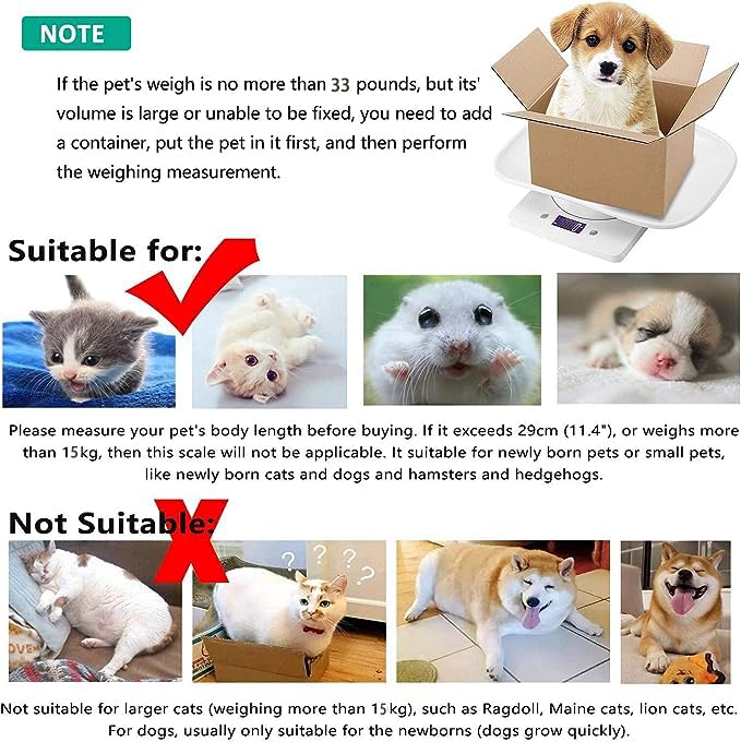 Miniatura 2 de Báscula digital para mascotas, báscula de animales pequeños con cinta métrica, báscula de alimentos de cocina, con un peso máximo de 33 libras,